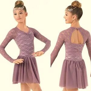 Weissman Dance ballet tutu mauve lavender lace long sleeve dress Why 9740 LC